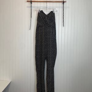 Bacio Blue & Tan Print V-Neck Strapless Jumpsuit Size M